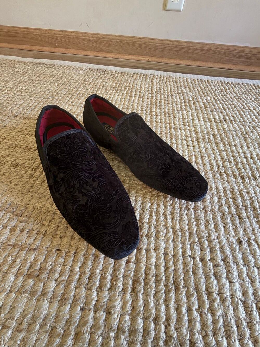 La Milano Broderick II Men’s Velvet Loafers Black Floral Size 7.5